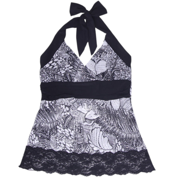 Y2K Ladies Seduction Tropical Halter Top with Lace Hem Size S
