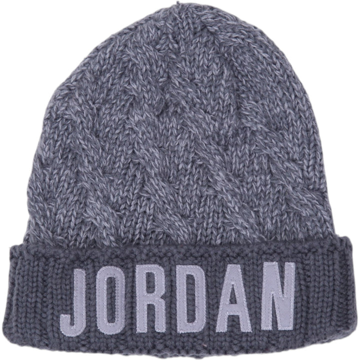 Mens Jordan Beanie Gray Knit Cable Pattern Embroidered Logo