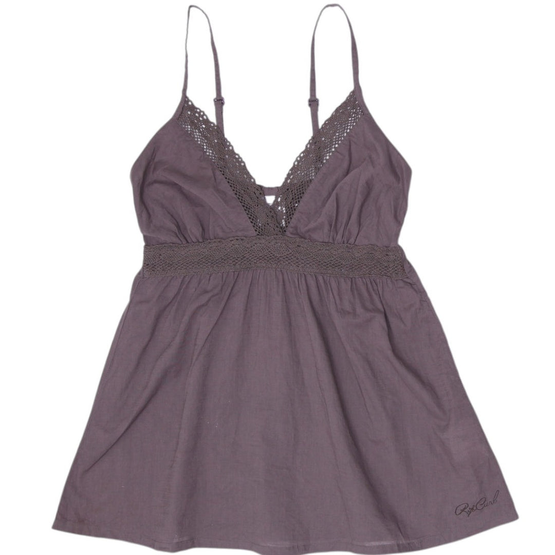Y2K Ladies Rip Curl Austin Top Brown Crochet Lace Trim Cami Babydoll Tank Size M