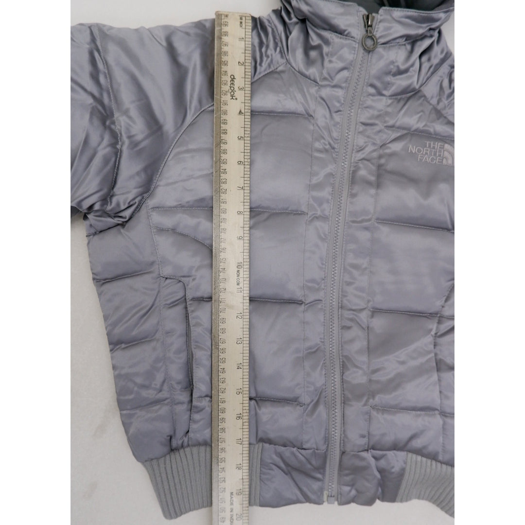 Ladies The North Face Puffer Jacket Silver Insulated Hooded Lightweight