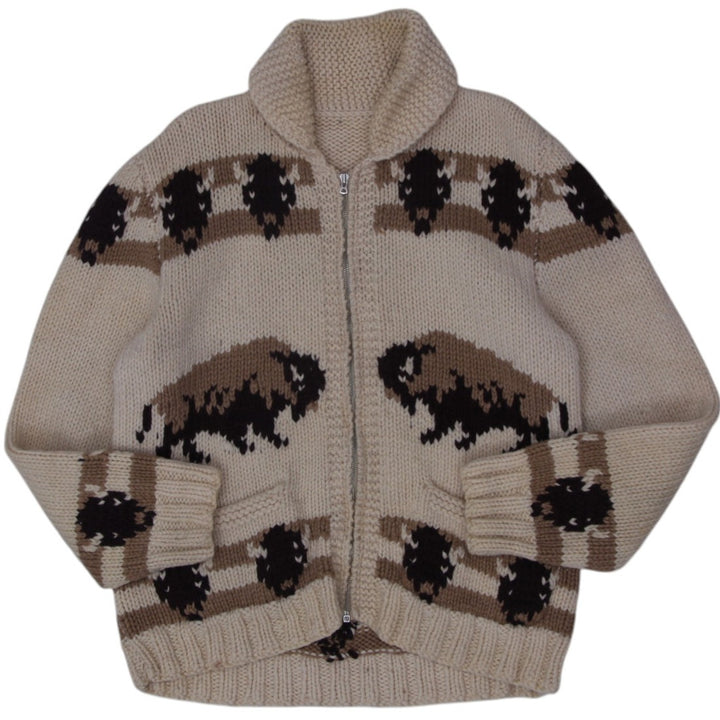 Vintage 1950s Cowichan Chunky Hand Knitted Zip Sweater Size XL | Migration_Knitwear & Sweaters | Fashion Rerun