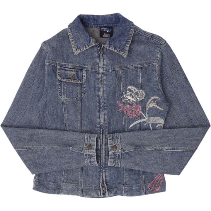 Y2K Ladies Acqua Nueva Embroidered Butterfly Denim Jacket Size L