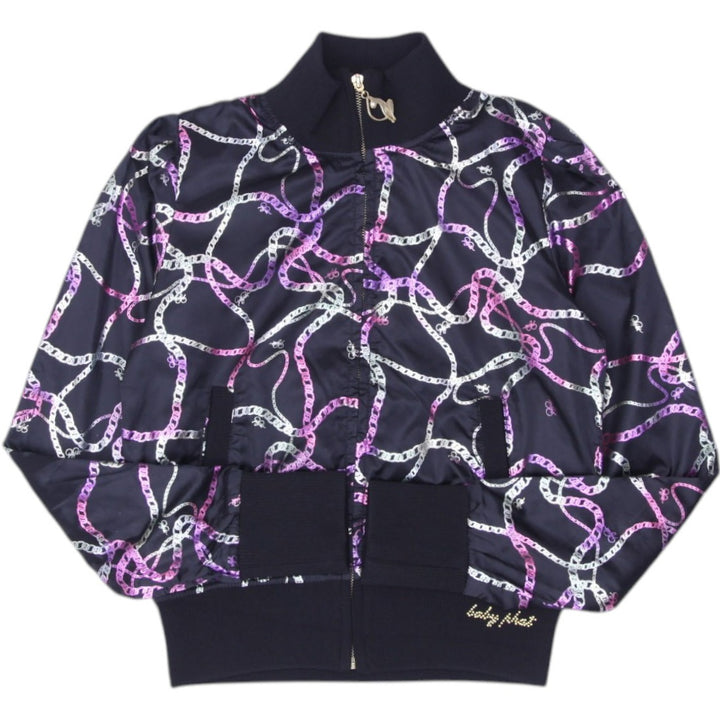Y2K Ladies  Baby Phat Bomber Jacket Black Chain Pattern Lightweight M