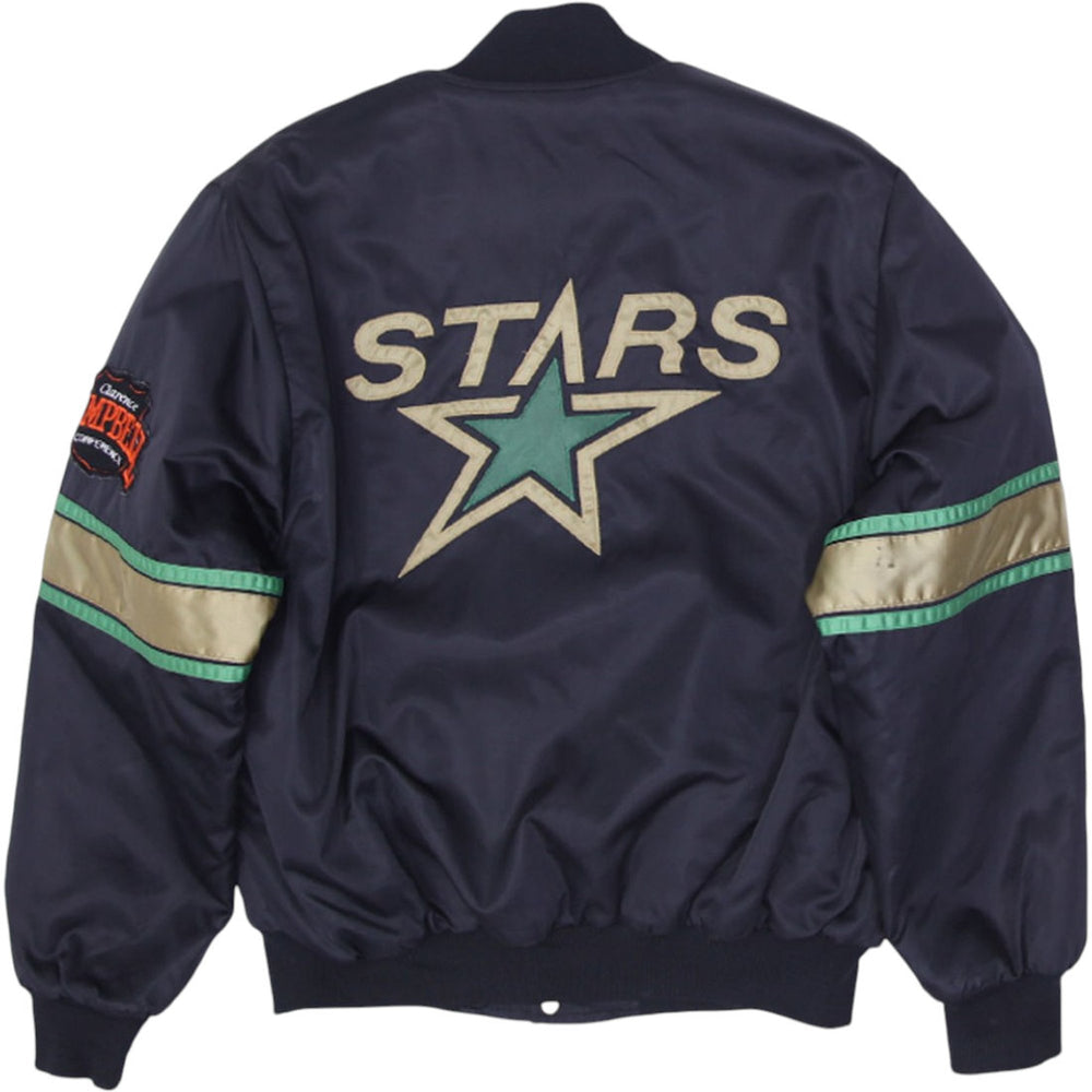 Vintage Mens NHL Stars Satin Jacket Navy Blue Embroidered Logo | Migration_Jackets - Side View | Fashion Rerun