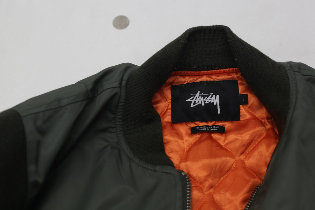 Mens Stussy Khaki Bomber Nylon Jacket