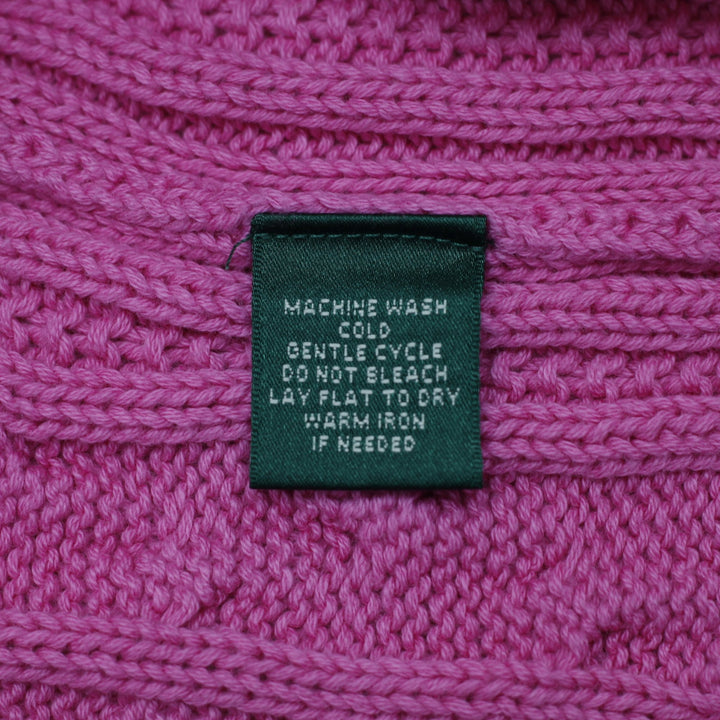 Ladies Ralph Lauren Pink Cable Knit Sweater Medium 100% Cotton Crew Neck Size M