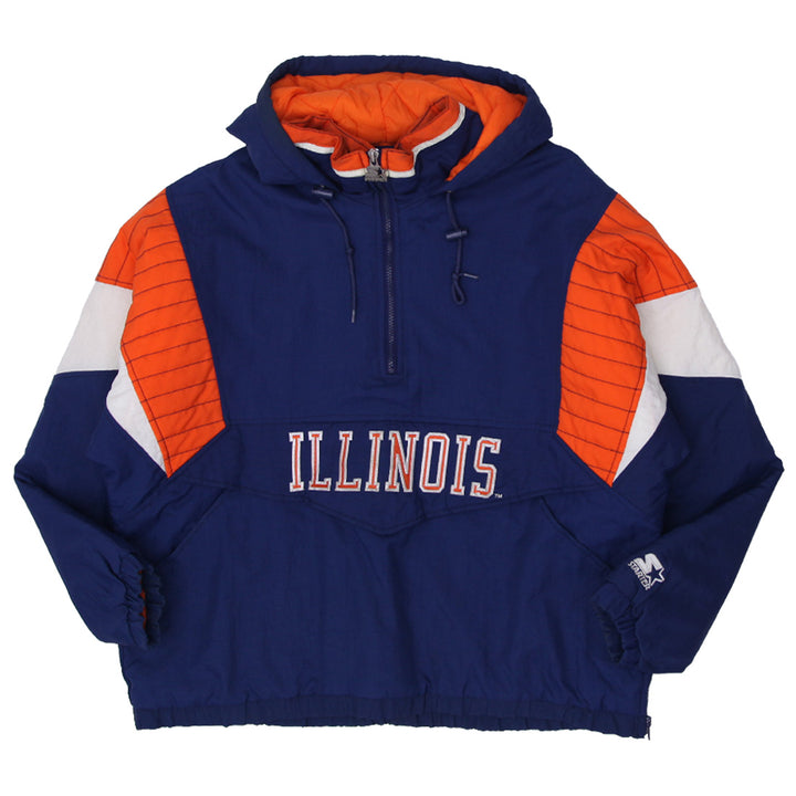 Vintage Starter Illinois Quilt Lined 1/2 Zip Hooded Jacket Size L - Fashion Rerun Vintage Migration_Jacket