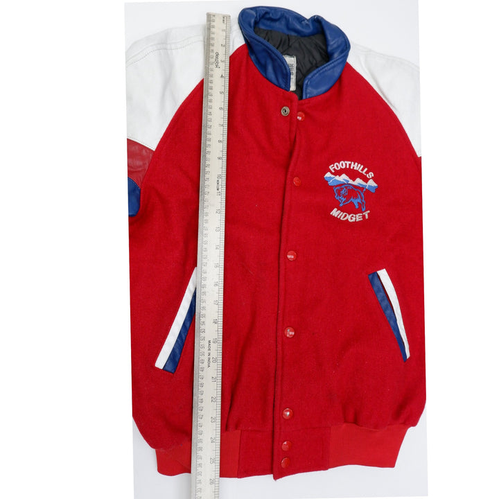 Vintage Mens Classic Varsity Jacket Red Navy Wool Leather Bisons | Migration_Jackets - View 12 | Fashion Rerun