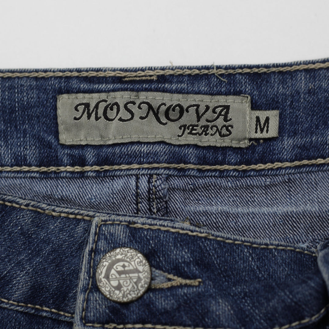 Y2K Ladies MOSNOVA Denim Blue Flared Mini Skirt  Size M
