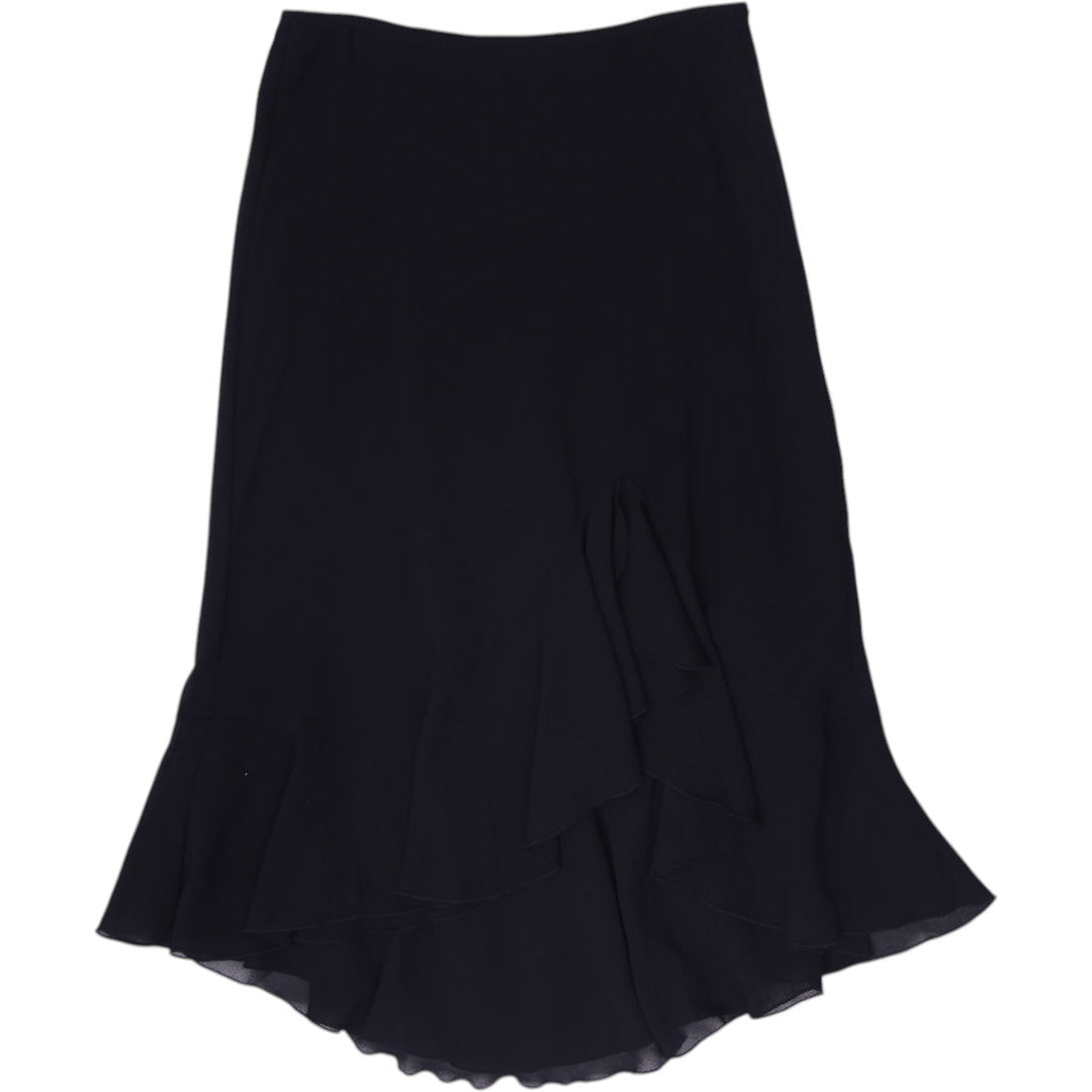Y2K Ladies Ribkoff Trends Black Asymmetrical Tiered Ruffle Midi Skirt