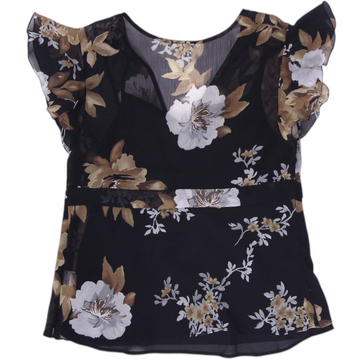 Y2K Ladies Apt. 9 Floral Blouse Flutter Sleeve Top Size PM
