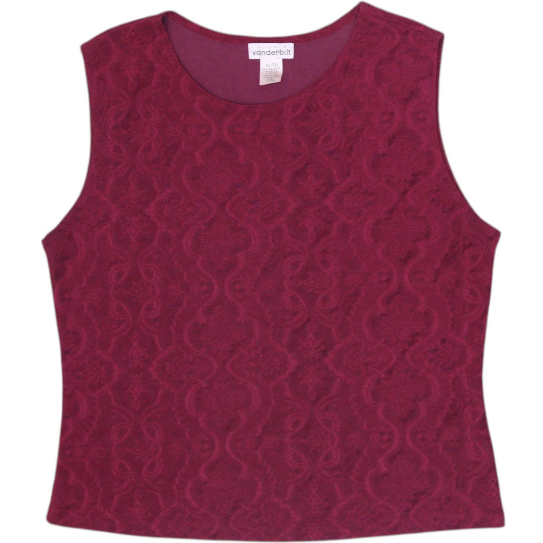 Y2K Ladies Gloria Vanderbilt Burgundy Lace Stretch Sleeveless Shell Top XL