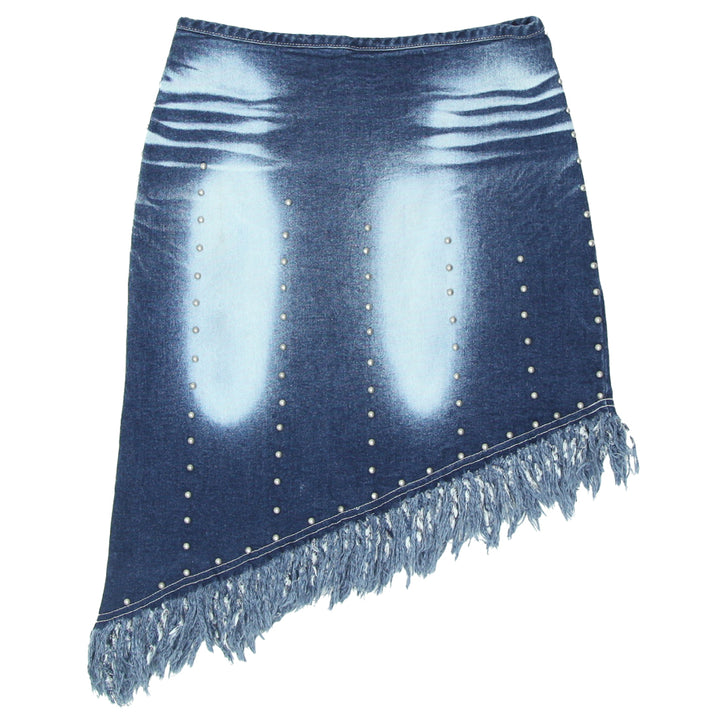 Y2K Denim Washed Stud Fringed Mini Skirt - Fashion Rerun Vintage Migration_Skirt