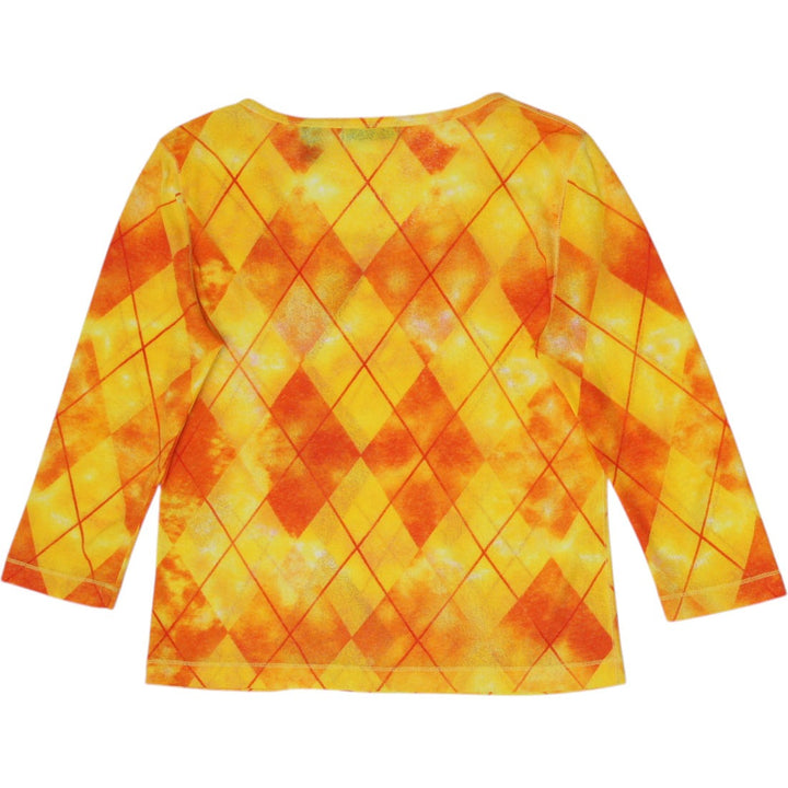 Y2K Ladies i.e. Relaxed Argyle Diamond Print Long Sleeve Mesh Top Size XL