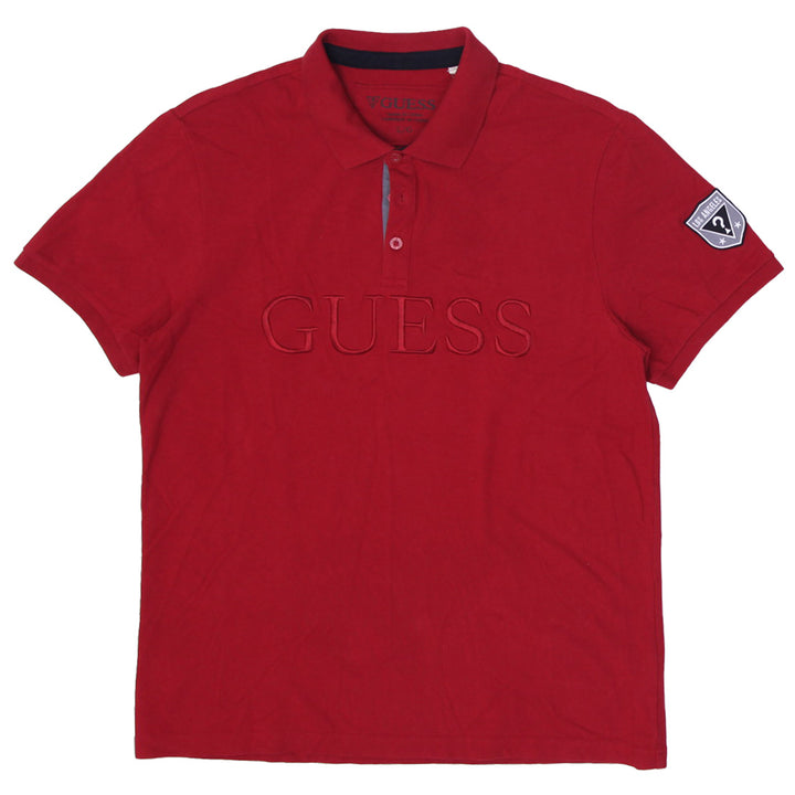 Mens Embroidered Guess Logo Red Polo T-Shirt
