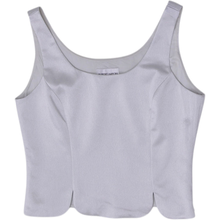 Y2K Ladies Suits Silver Satin Crop Scalloped Hem Tank Top Size 6