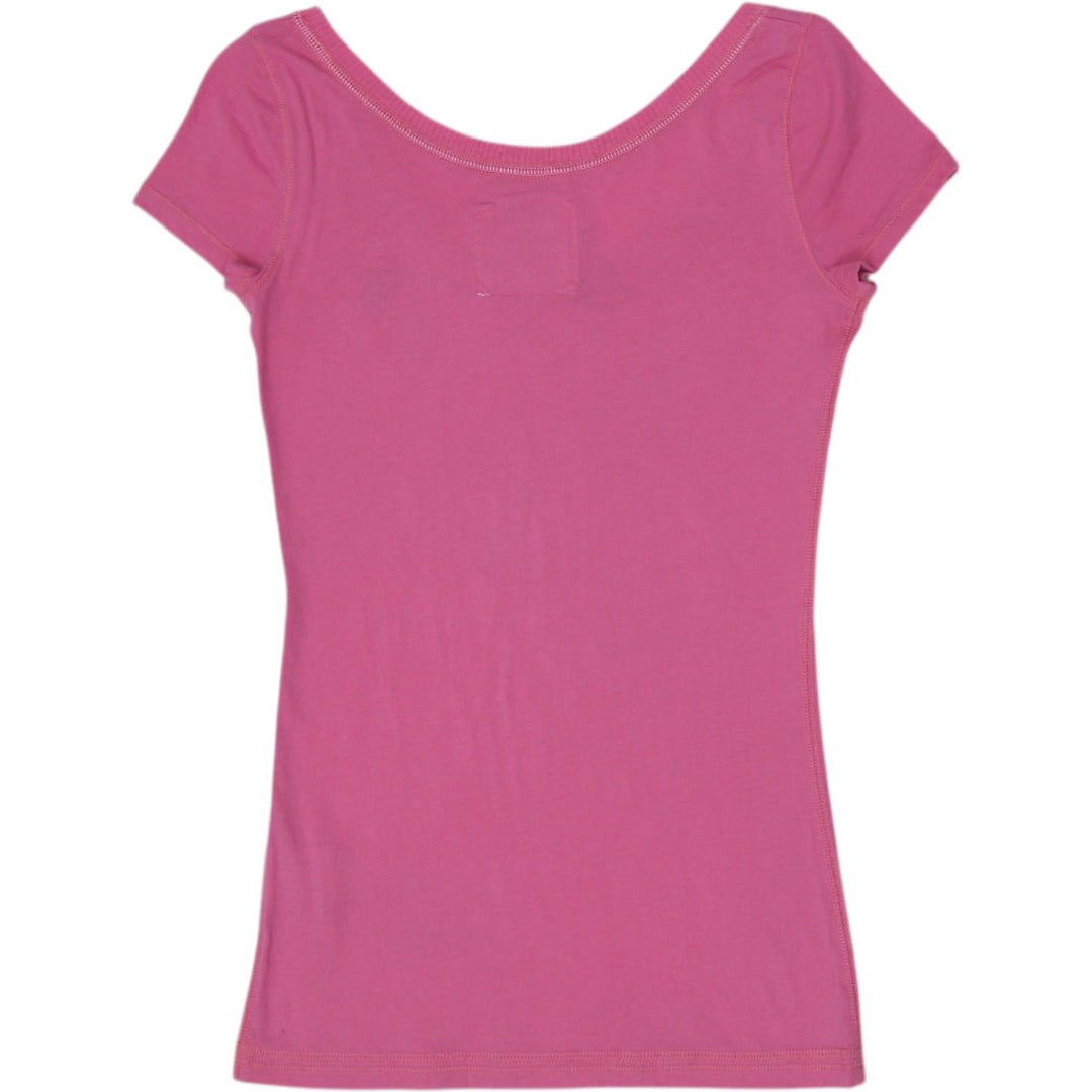 Y2K Youth Girls Abercrombie Pink V-Neck Embroidered Moose Logo T-Shirt L (14)