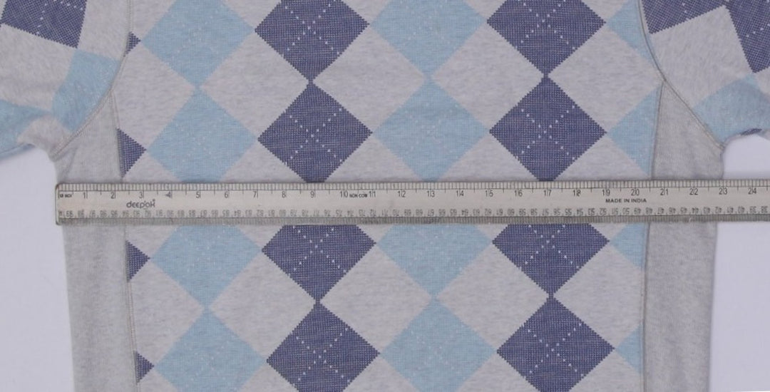 Mens Stussy Sweatshirt Gray Blue Argyle Pattern Cotton Blend