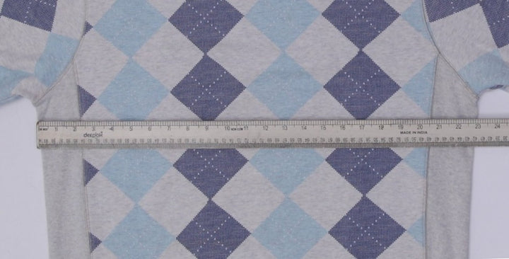 Mens Stussy Sweatshirt Gray Blue Argyle Pattern Cotton Blend