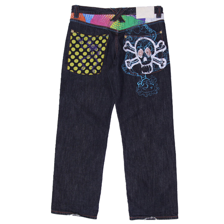 Y2K Mens Delf Baggy Denim Wide Leg Cyber Skull Jeans
