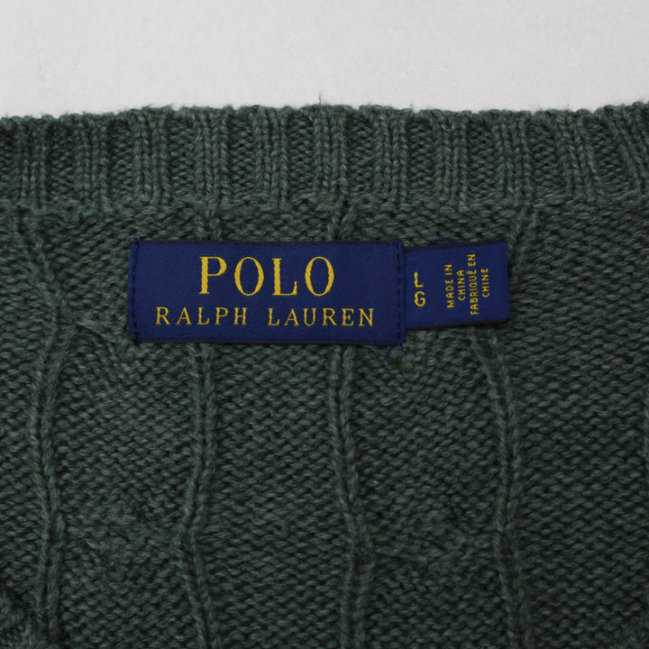 Mens Polo Ralph Lauren Green Cable Wool Knitwear Sweater Size L | Migration_Knitwear & Sweaters RL Collection | Fashion Rerun
