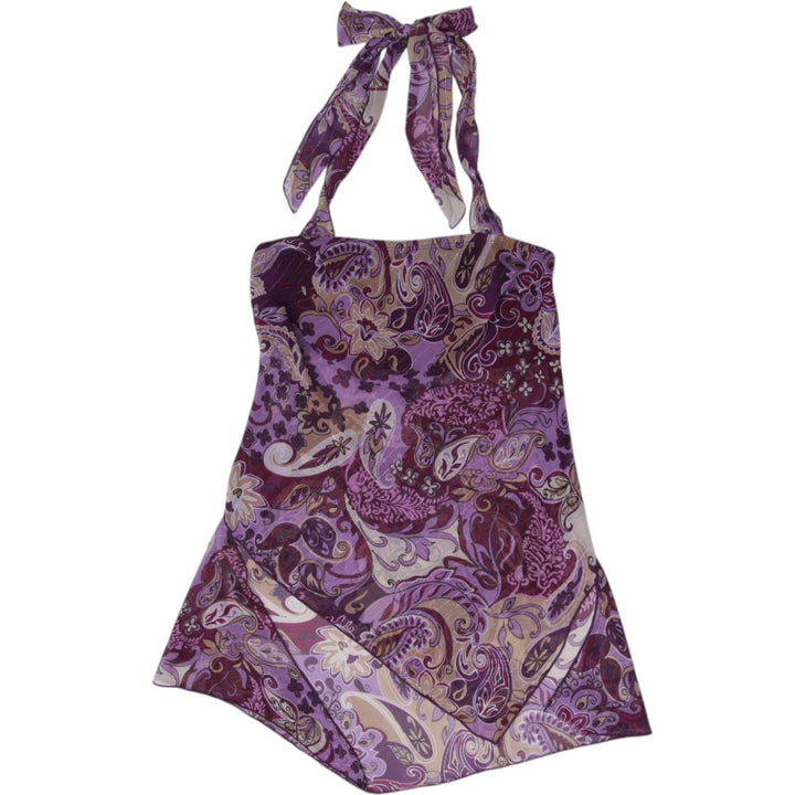 Y2K Ladies Purple Paisley Pattern Halter Top Size L | Migration_Y2K Tops | Fashion Rerun
