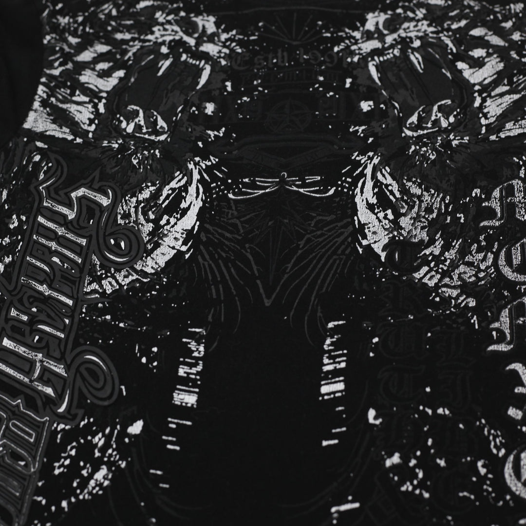 Y2K Mens Southpole Graphic T Shirt Black Y2K Grunge Skater All Over Print Size M