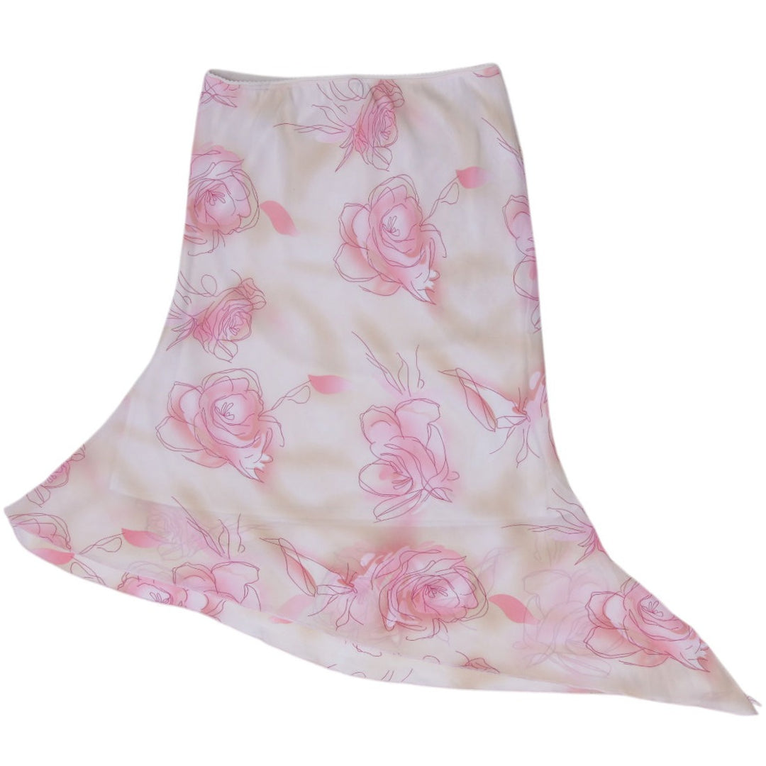 Y2K Ladies Suzy Shier  Shier Pink Rose Asymmetrical Midi Skirt Size M