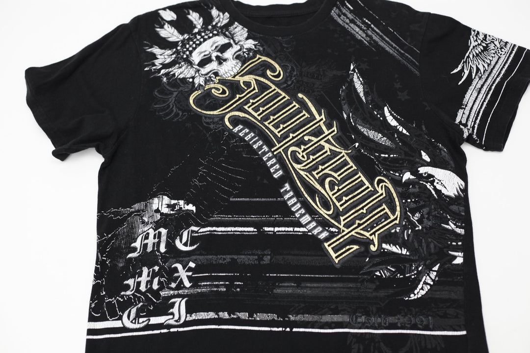 Y2K Mens Southpole Cyber Grunge Skull T-Shirt Size L