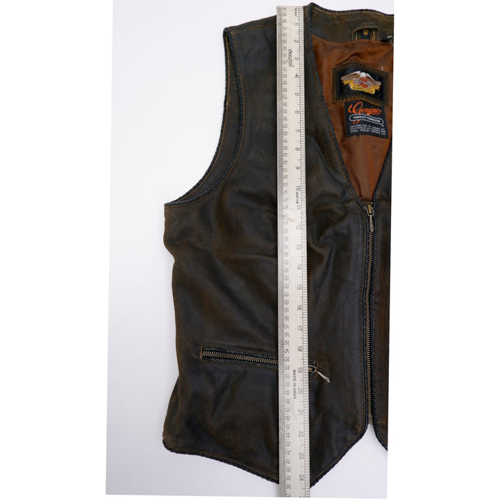 Vintage Ladies Harley Davidson Leather Vest Brown Zip Biker
