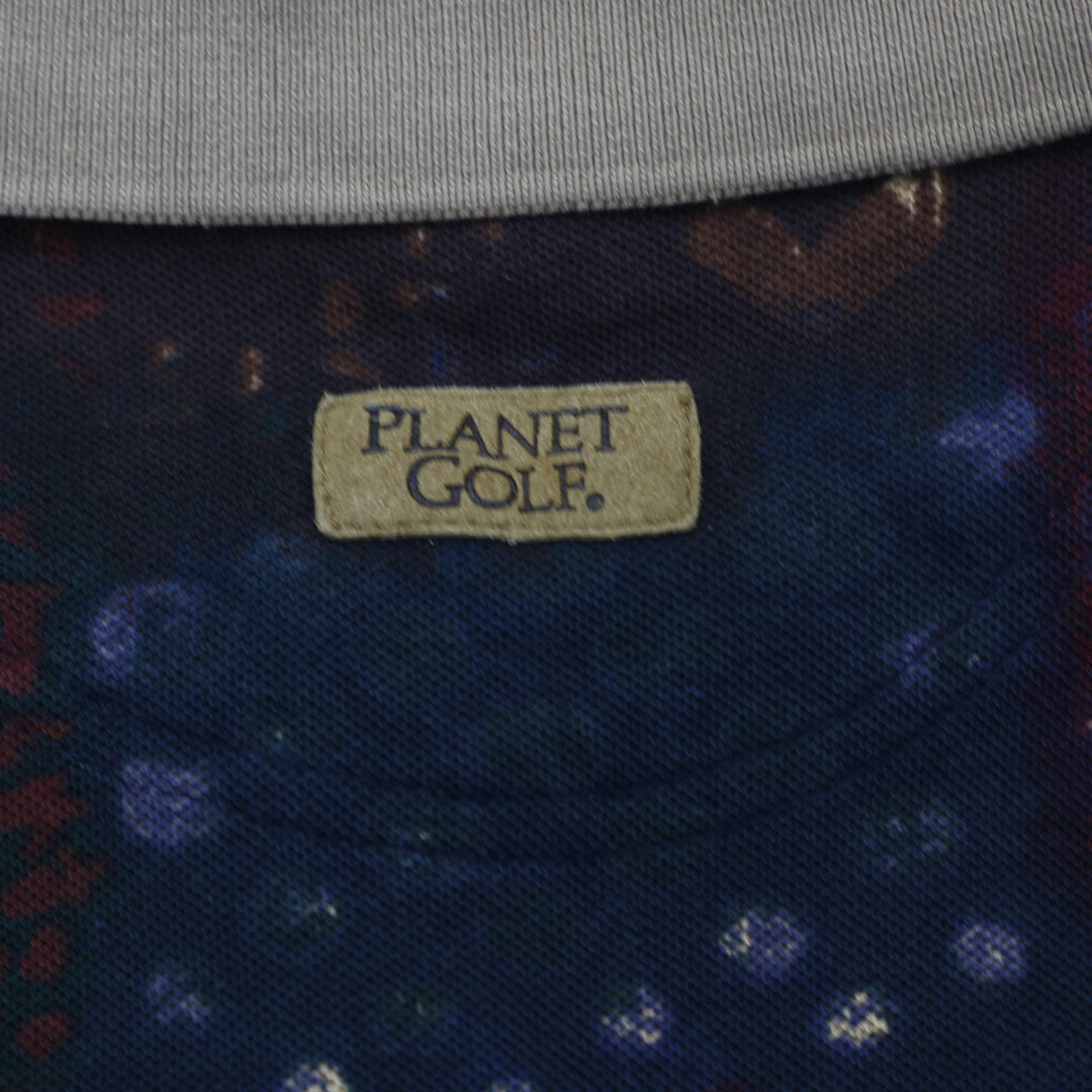 Mens Planet Golf Patterned Cotton Retro Polo T-Shirt Size L