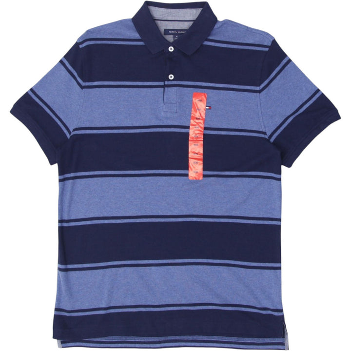 Mens Tommy Hilfiger Polo Navy Blue Striped Cotton Short Sleeve