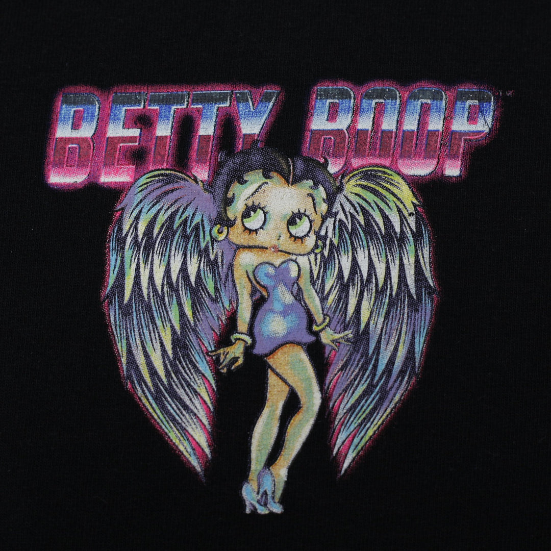 Mens Betty Boop Double Sided T-Shirt Black Angel Wings Born to Rise Size M
