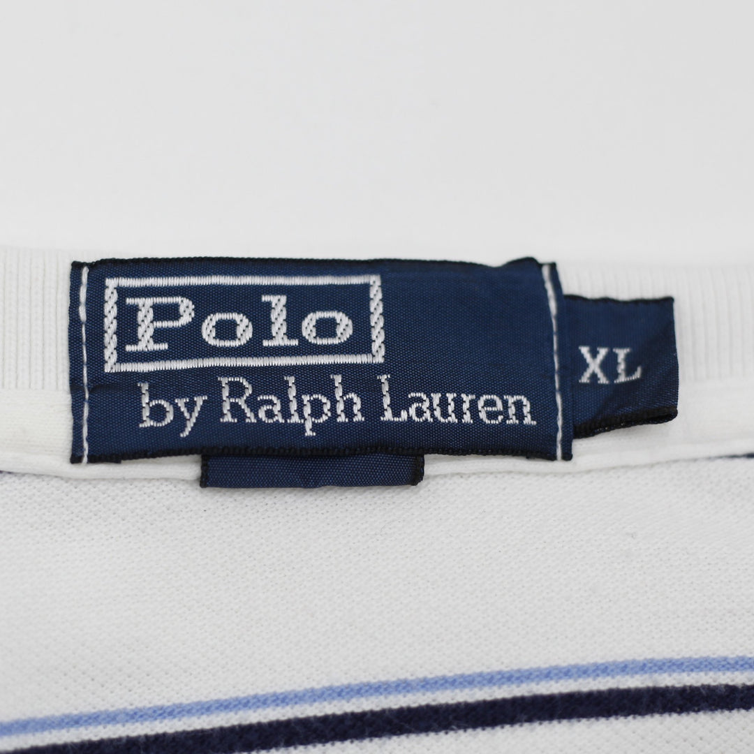 Mens Polo Ralph Lauren Striped Polo White Navy Classic Fit XL