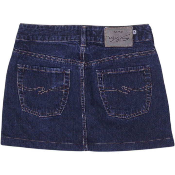 Y2K Womens Silver Jeans Denim Skirt Blue Mini Casual