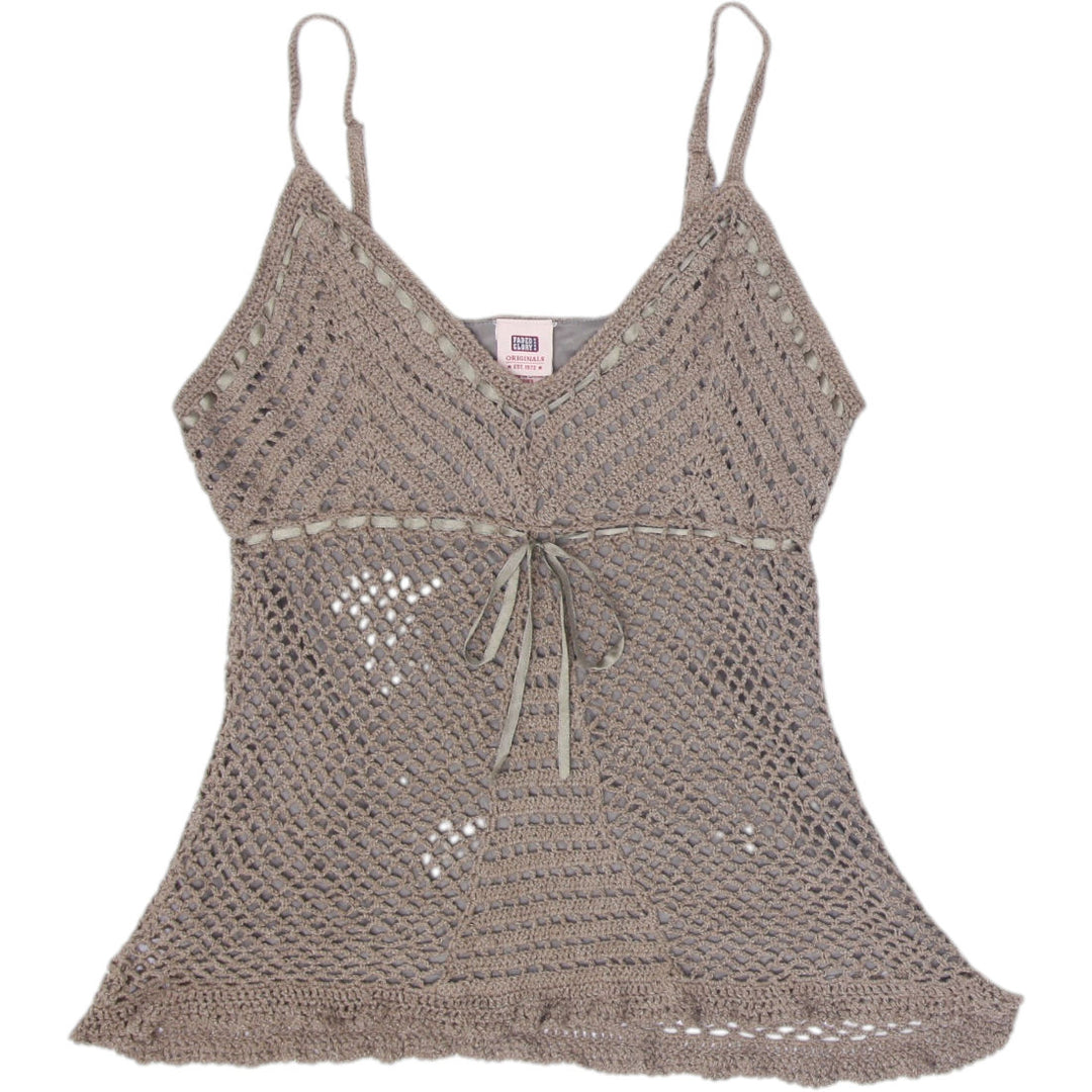 Y2K Ladies Faded Glory Crochet Top Olive Green Lace Spaghetti Strap Size L