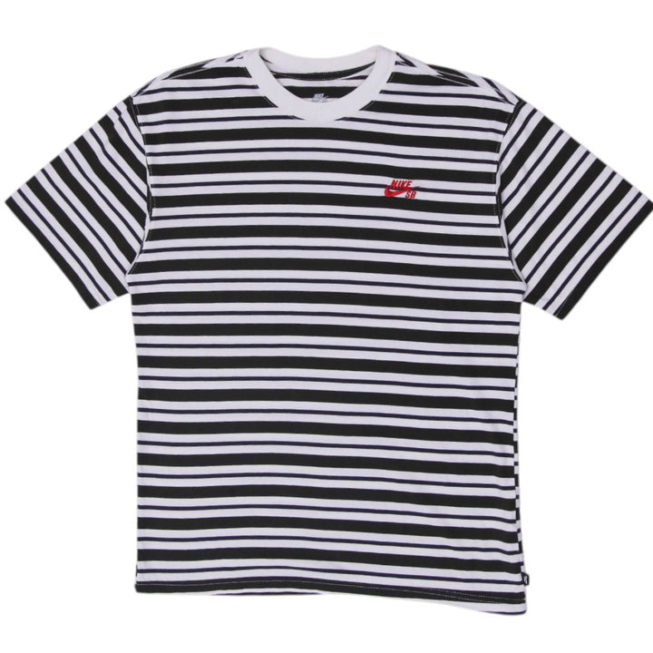 Mens Nike SB T-Shirt Black White Striped Loose Fit Skate Size S