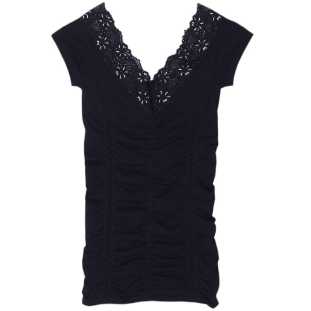 Y2K Ladies Guess Black Lace Top Short Sleeve V-Neck XS
