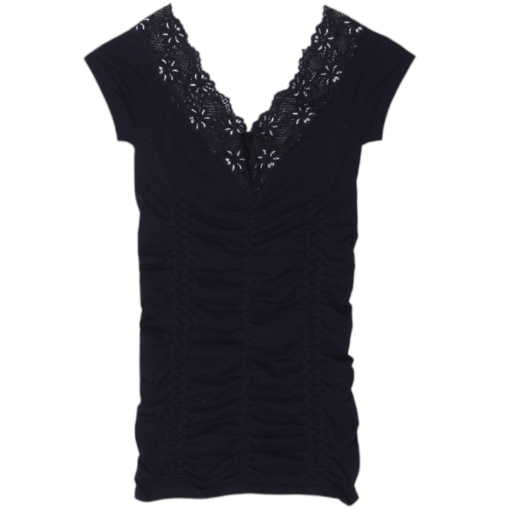 Y2K Ladies Guess Black Lace Top Short Sleeve V-Neck XS