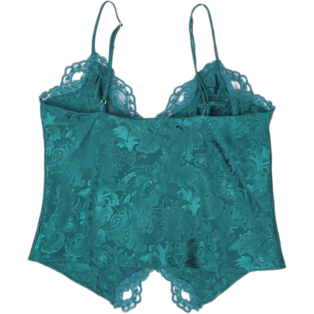 Y2K Ladies Victoria's Secret Emerald Green Satin Jacquard Cami Top Lace Size S