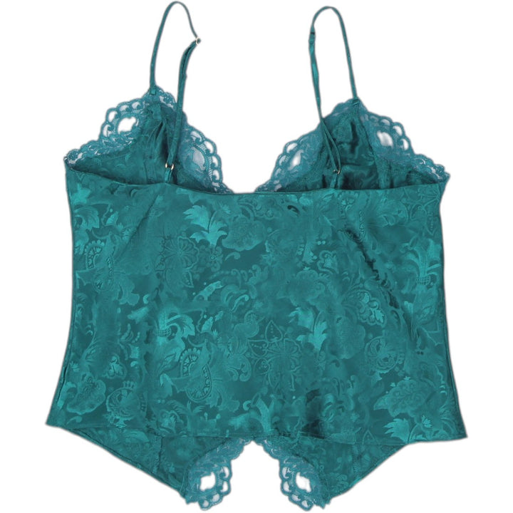 Y2K Ladies Victoria's Secret Emerald Green Satin Jacquard Cami Top Lace Size S