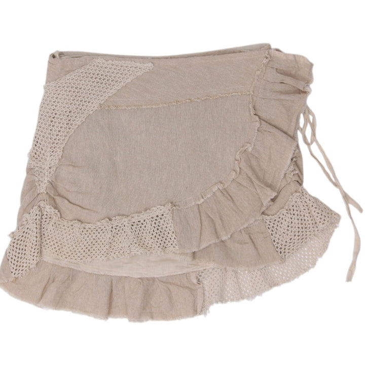 Y2K Ladies Nature Spirit Fairycore Crochet Patchwork Ruffle Wrap Mini Skirt