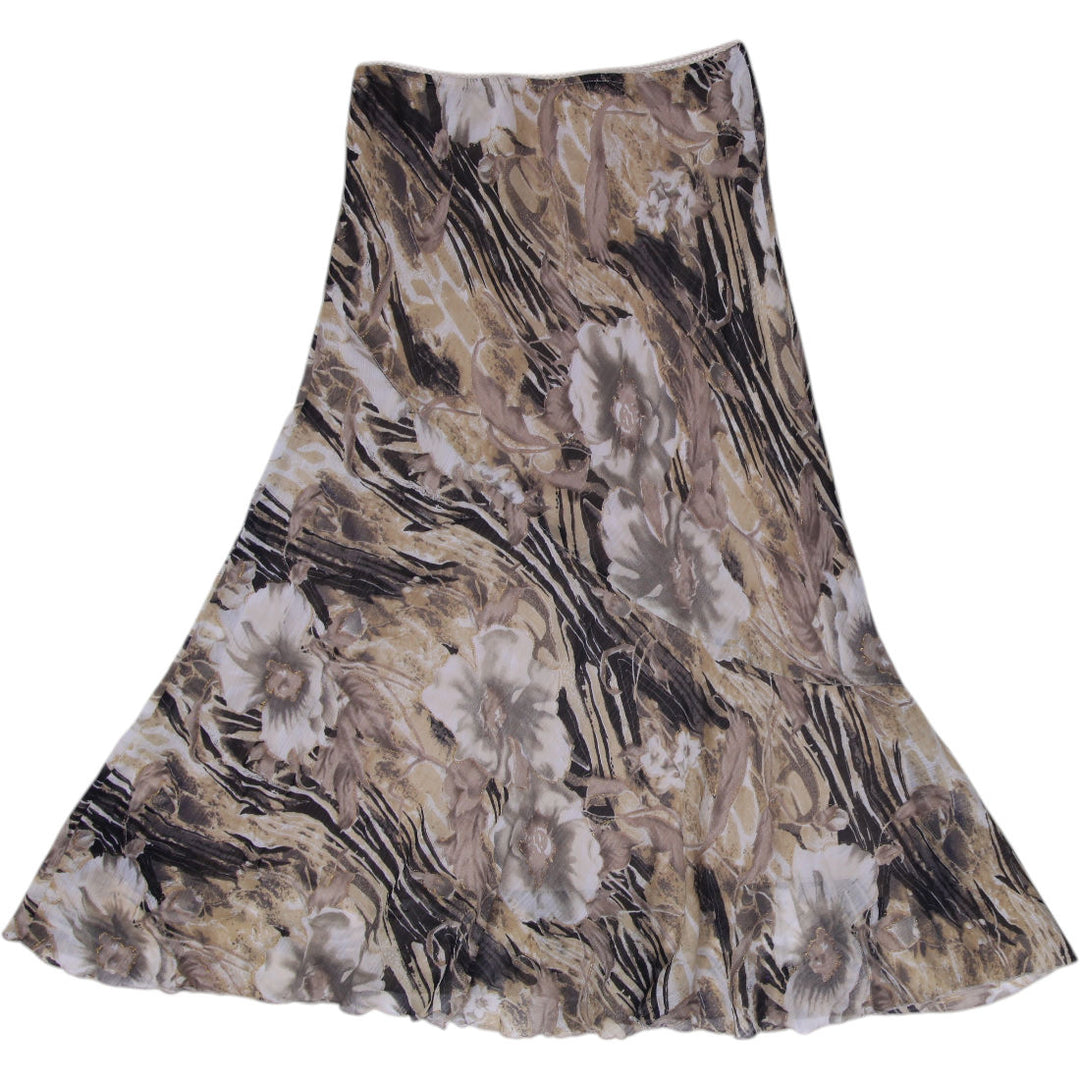 Y2K Ladies Metro Wear Long Skirt Beige Floral Pattern