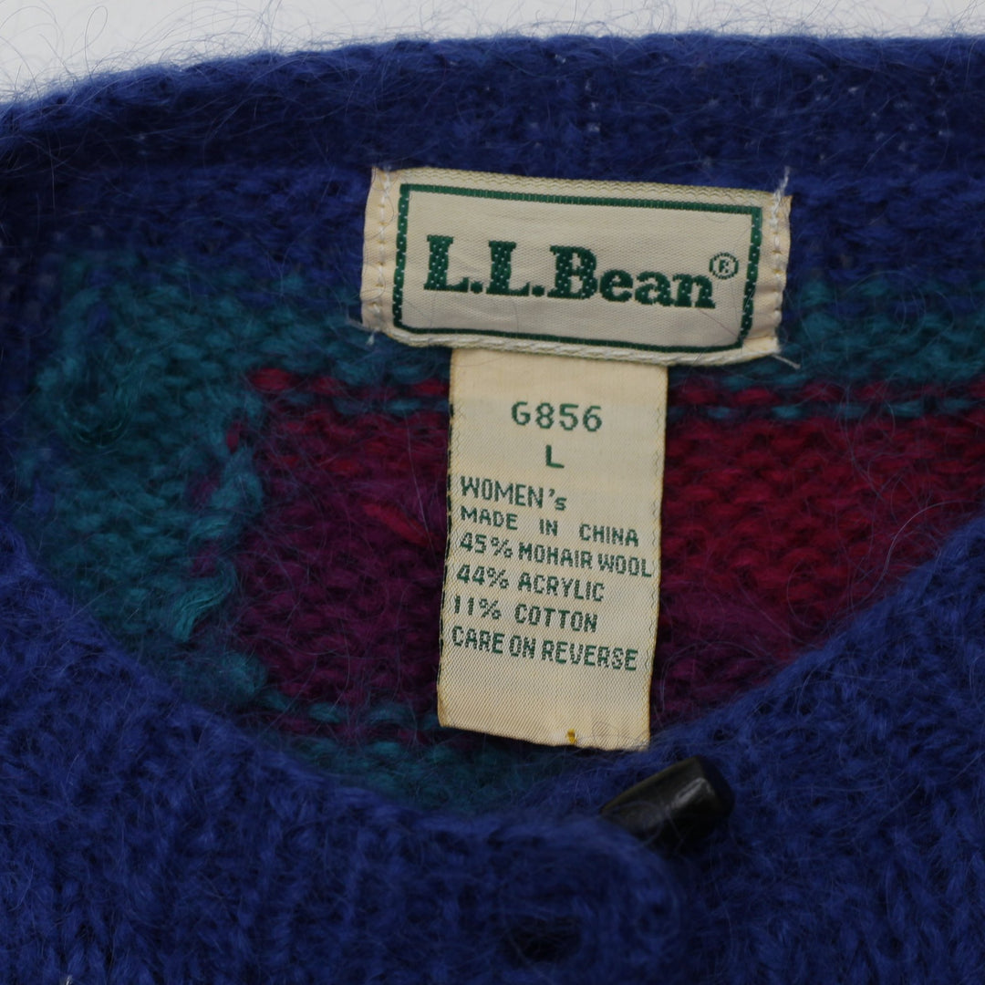 Vintage Ladies 90s L.L. Bean Small Mohair Rainbow Geometric Cardigan Sweater Art