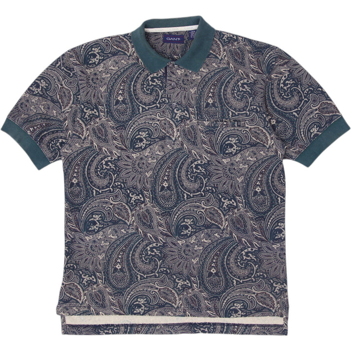Mens GANT Paisley Pattern Short Sleeve Cotton Polo Shirt Size M