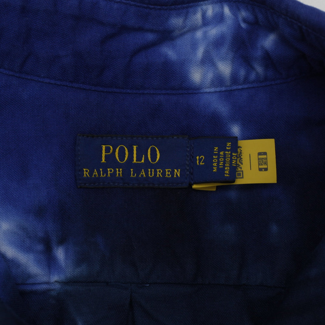 Ladies Polo Ralph Lauren Blue Ocean Tie Dye Collared Button Up Shirt