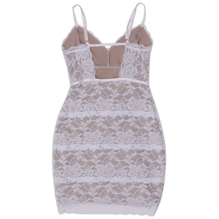 Y2K Ladies Guess Lace Mini Dress Off White Strappy Floral