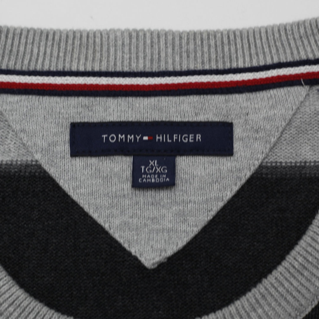 Mens Tommy Hilfiger Gray Black Stripe Cotton Crewneck Sweater