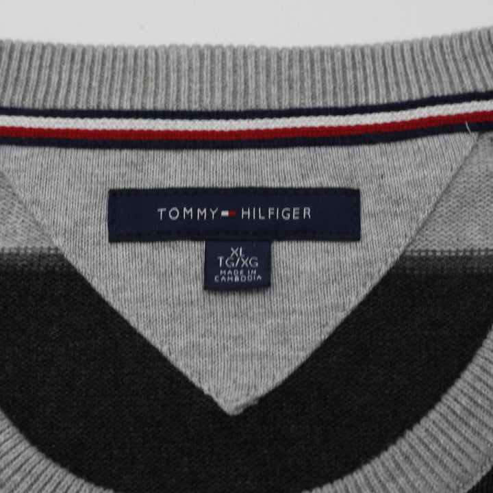 Mens Tommy Hilfiger Gray Black Stripe Cotton Crewneck Sweater