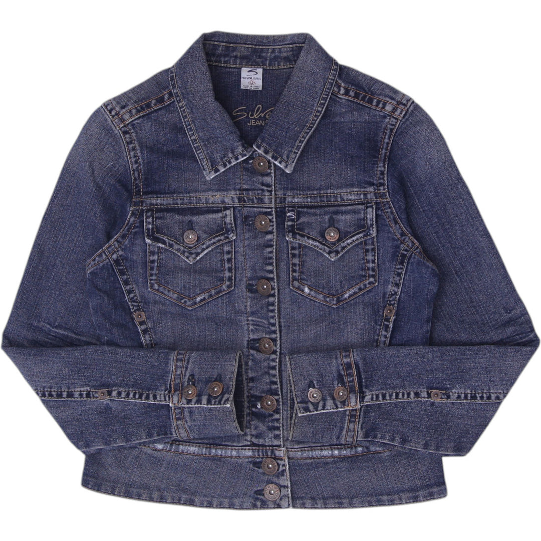 Y2K Ladies Silver Jeans Co. Dark Wash Denim Jacket Size M